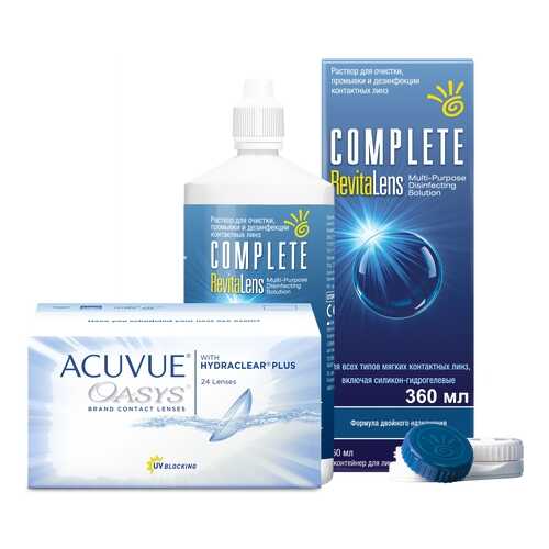 Контактные линзы Acuvue Oasys 24 линзы R 8.8 +3.50 + Раствор Complete RevitaLens 360 мл в Аптека Озерки