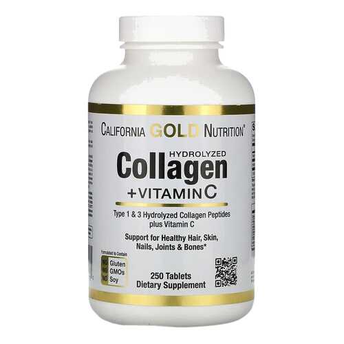 Hydrolyzed Collagen Peptides 1,3+Vitamin C California Gold Nutrition 6000 мг табл. 250 шт. в Аптека Озерки